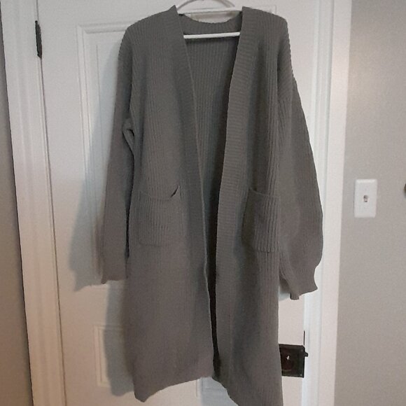 Medium Gray Color - Long Open Coat/Sweater Cardigan (L)  (NWOT) - Picture 1 of 3